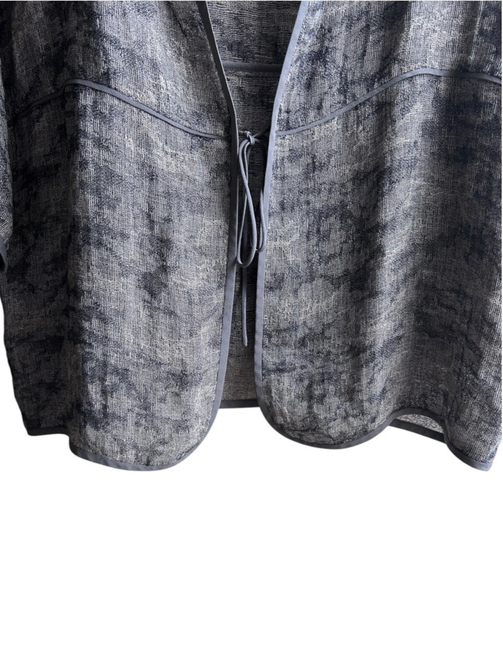 Eileen Fisher Linen Gauze Jacquard Silk Trim Tie Front Boxy Jacket - Picture 5 of 7